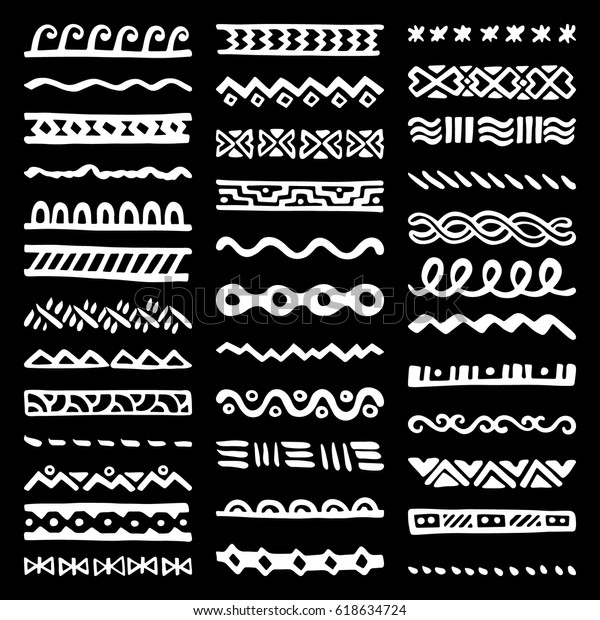 Collection Hand Drawn Borders Ethnic Style Stock Vector (Royalty Free ...