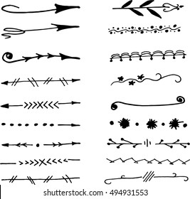 Collection of hand drawn borders made with ink.  Vector dividers. Unique ink borders for your design.