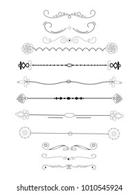 Collection of hand drawn borders.Unique swirls and dividers for your design. Vector label, ribbon,symbol, ornament, frames and scroll elements.