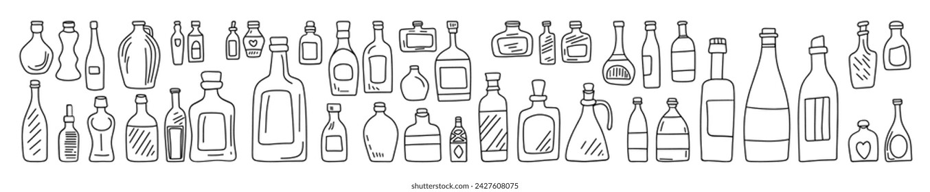 Collection of hand drawn bottle isolated on background. Hand draw vector art.