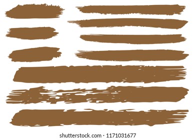 Collection of hand drawn brown grunge brushes. Vector Grunge Brushes. Dirty Artistic Design Elements. Creative Design Elements. White background. Distress Frame, Logo, Banner, Wallpaper.
