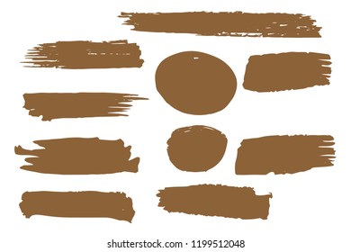 Collection of hand drawn brown grunge brushes. Vector Grunge Brushes. Dirty Artistic Design Elements. Creative Design Elements. White background. Distress Frame, Logo, Banner, Wallpaper.