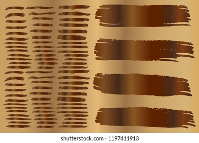 Collection of hand drawn brown stripes grunge brushes. Vector Grunge Brushes. Dirty Artistic Design Elements. Creative Design Elements. Brown background. Distress Frame, Logo, Banner, Wallpaper.