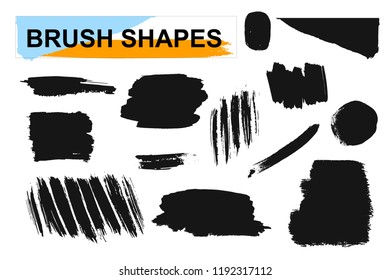 Collection of hand drawn brush shapes. Vector isolated.