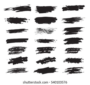 Collection hand drawn brush strok for your design. Grunge paint stripe. Scribble stains. Charcoal chalk texture. Vector illustration. Isolated on white background