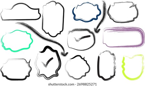 Coleção de Elementos de Quadros e Setas de Traçado de Pincel Desenhado à Mão