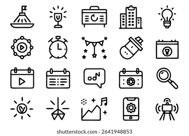 Collection of hand drawn business and technology icons for web design and digital marketing