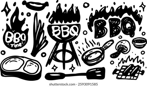 Collection of hand drawn Butchery, Barbecue and Grill doodle vector illustration