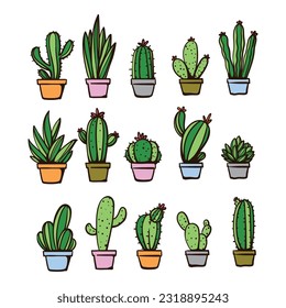 collection of hand drawn cactus