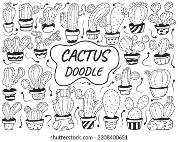 Collection of hand drawn cactus doodle