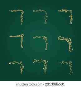 A collection Hand drawn calligraphy ornament borders corners classic vintage vector