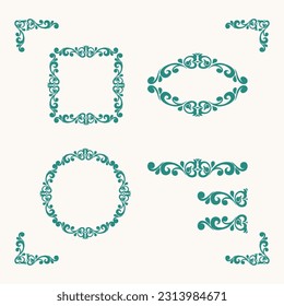 A collection Hand drawn calligraphy ornament borders corners classic vintage vector