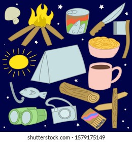 Collection of hand drawn camping