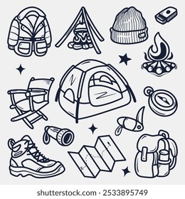 collection of hand drawn camping elements, Vector illustration