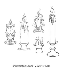 coleção de velas desenhadas à mão com ilustrações de arte em linha