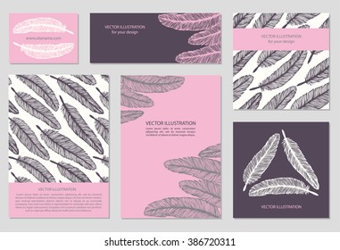 Collection with hand drawn card templates. Artistically hand drawn celebrating cards templates. Set design elements. 