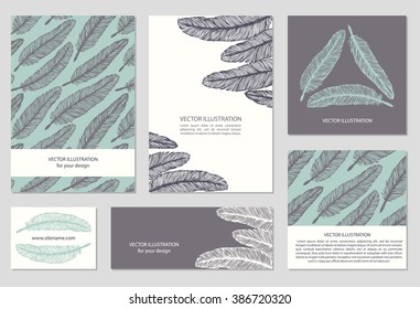 Collection with hand drawn card templates. Artistically hand drawn celebrating cards templates. Set design elements. 