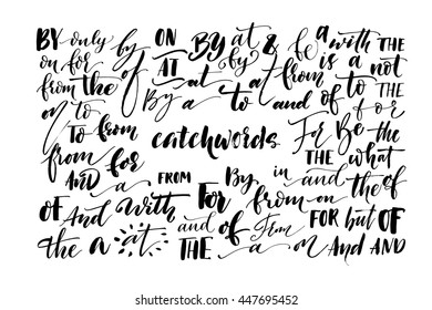 Collection of hand drawn catchwords. Calligraphic elements for your design. Ink illustration. Modern brush calligraphy. Isolated on white background. 