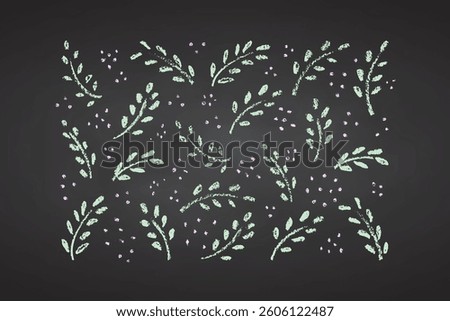 Collection of hand drawn charcoal doodle flower decor shapes Childish girl style. Pencil drawings Color elements on chalkboard. Grunge chalk crayon scribbles doodles textures. Vector illustration