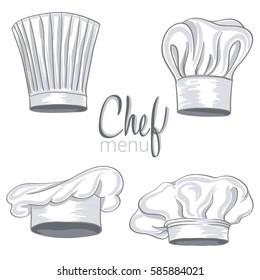 Collection Of Hand Drawn Chef Hat On White. Vector Illustration