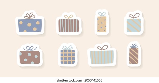 Collection of hand drawn Christmas present boxes. Vector