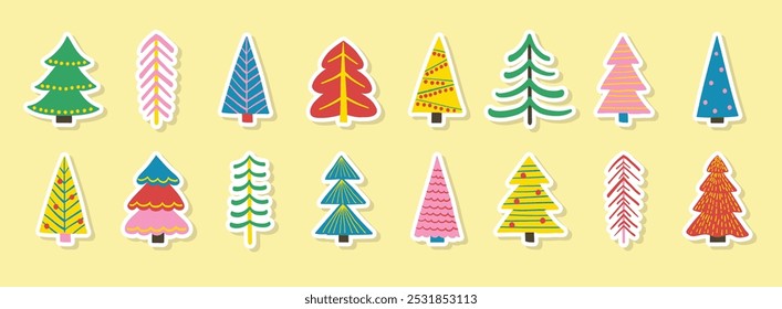 Colección de un árbol de Navidad dibujado a mano. Decoraciones de Festiva. Ilustración vectorial
