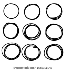 collection of Hand drawn circle line sketch. Vector circular scribble doodle round circles for message note mark design element. Pencil or pen graffiti bubble or ball draft illustration.isolated