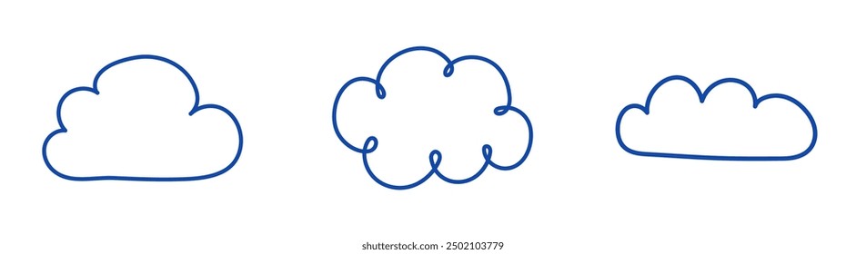 Collection with hand drawn cloud icons. Cartoon style elements. Vector illustration