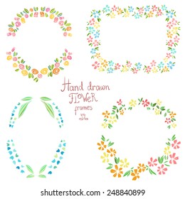 Collection of hand drawn color floral frames for wedding design