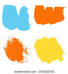 Collection Of Hand Drawn Colorful Dirty Brushes. Turquoise Grungy Paint. Ink Acrylic Paint. Green Splash Banner. Watercolor Layer. Orange Distress Logo. Brush Painting.