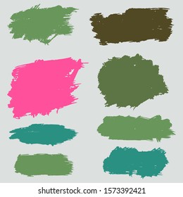 Collection Of Hand Drawn Colorful Dirty Brushes. Purple Dirty Background. Gouache Grunge Graphic. Yellow Brushed Banner. Watercolor Painting. Pink Distress Wallpaper. Splash Banner.