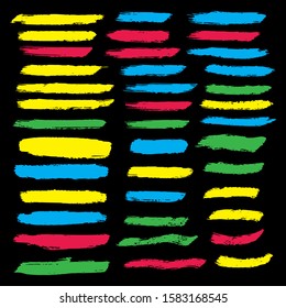 Collection Of Hand Drawn Colorful Dirty Brushes. Turquoise Dirty Art Graffiti. Acrilyc Grunge Texture. Green Splash Banner. Watercolor Painting. Purple Distress Logo. Brush Painting.
