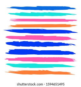 Collection Of Hand Drawn Colorful Dirty Brushes. White Old Dirty Wall. Gouache Grunge Texture. Pink Batik Brush. Watercolor Painting. Orange Distress Logo. Brushed Banner.