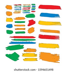 Collection Of Hand Drawn Colorful Dirty Brushes. Blue Dirty Art Paint. Watercolour Grunge Style. Pink Brush Graffiti. Watercolor Layer. Yellow Distress Wallpaper. Brush Banner.