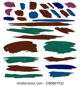 Collection Of Hand Drawn Colorful Distress Brushes. Red Hard Grunge. Ink Acrylic Paint. Green Brush Painting. Watercolor Splash. Purple Distress Wallpaper. Brush Banner.