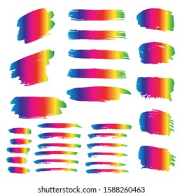 Collection Of Hand Drawn Colorful Distress Brushes. Green Dirty Art Painting. Ink Grunge Element. Yellow Brush Painting. Watercolor Drawing. White Distress Banner. Brush Paint.