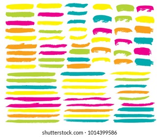 Collection of hand drawn colorful grunge brushes. Vector Grunge Brushes. Dirty Artistic Design Elements. Creative Design Elements. Rainbow background. Distress Frame, Logo, Banner, Wallpaper.