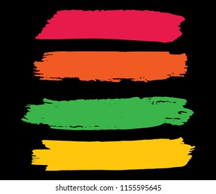 Collection of hand drawn colorful grunge brushes. Vector Grunge Brushes. Dirty Artistic Design Elements. Creative Design Elements. Dark background. Distress Frame, Logo, Banner, Wallpaper.