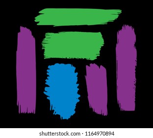 Collection of hand drawn colorful grunge brushes. Vector Grunge Brushes. Dirty Artistic Design Elements. Creative Design Elements. Dark background. Distress Frame, Logo, Banner, Wallpaper.