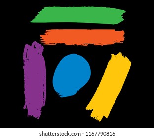 Collection of hand drawn colorful grunge brushes. Vector Grunge Brushes. Dirty Artistic Design Elements. Creative Design Elements. Dark background. Distress Frame, Logo, Banner, Wallpaper.