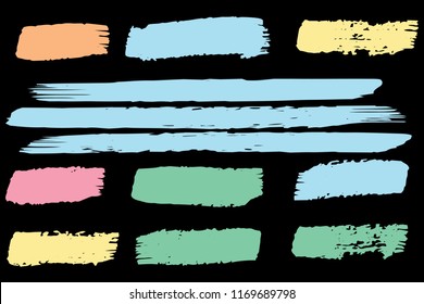 Collection of hand drawn colorful grunge brushes. Vector Grunge Brushes. Dirty Artistic Design Elements. Creative Design Elements. Rainbow background. Distress Frame, Logo, Banner, Wallpaper.