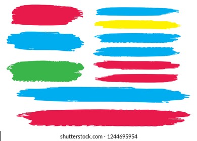 Collection of hand drawn colorful grunge brushes. Vector Grunge Brushes. Dirty Artistic Design Elements. Creative Design Elements. Rainbow background. Distress Frame, Logo, Banner, Wallpaper.
