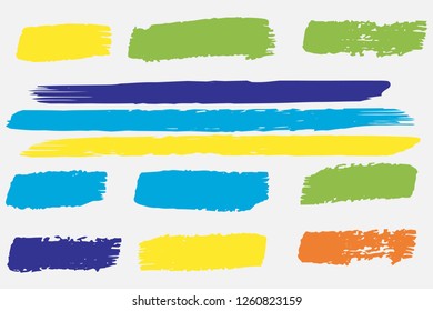 Collection of hand drawn colorful grunge brushes. Vector Grunge Brushes. Dirty Artistic Design Elements. Creative Design Elements. Rainbow background. Distress Frame, Logo, Banner, Wallpaper.