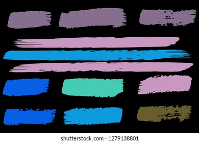 Collection of hand drawn colorful grunge brushes. Vector Grunge Brushes. Dirty Artistic Design Elements. Creative Design Elements. Rainbow background. Distress Frame, Logo, Banner, Wallpaper.