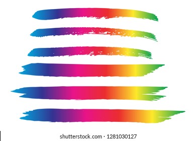 Collection of hand drawn colorful grunge brushes. Vector Grunge Brushes. Dirty Artistic Design Elements. Creative Design Elements. Rainbow background. Distress Frame, Logo, Banner, Wallpaper.