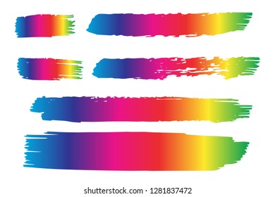 Collection of hand drawn colorful grunge brushes. Vector Grunge Brushes. Dirty Artistic Design Elements. Creative Design Elements. Rainbow background. Distress Frame, Logo, Banner, Wallpaper.