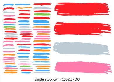 Collection of hand drawn colorful grunge brushes. Vector Grunge Brushes. Dirty Artistic Design Elements. Creative Design Elements. Rainbow background. Distress Frame, Logo, Banner, Wallpaper.