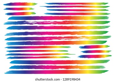 Collection of hand drawn colorful grunge brushes. Vector Grunge Brushes. Dirty Artistic Design Elements. Creative Design Elements. Rainbow background. Distress Frame, Logo, Banner, Wallpaper.