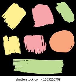 Collection Of Hand Drawn Colorful Grunge Brushes. Orange Grungy Paint. Watercolor Grunge Texture. Green Brush Graffiti. Watercolor Painting. Yellow Distress Logo. Batik Brush.