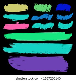 Collection Of Hand Drawn Colorful Grunge Brushes. White Dirty Art Painting. Gouache Grunge Design. Green Brush Painting. Watercolor Splash. Orange Distress Logo. Splash Banner.